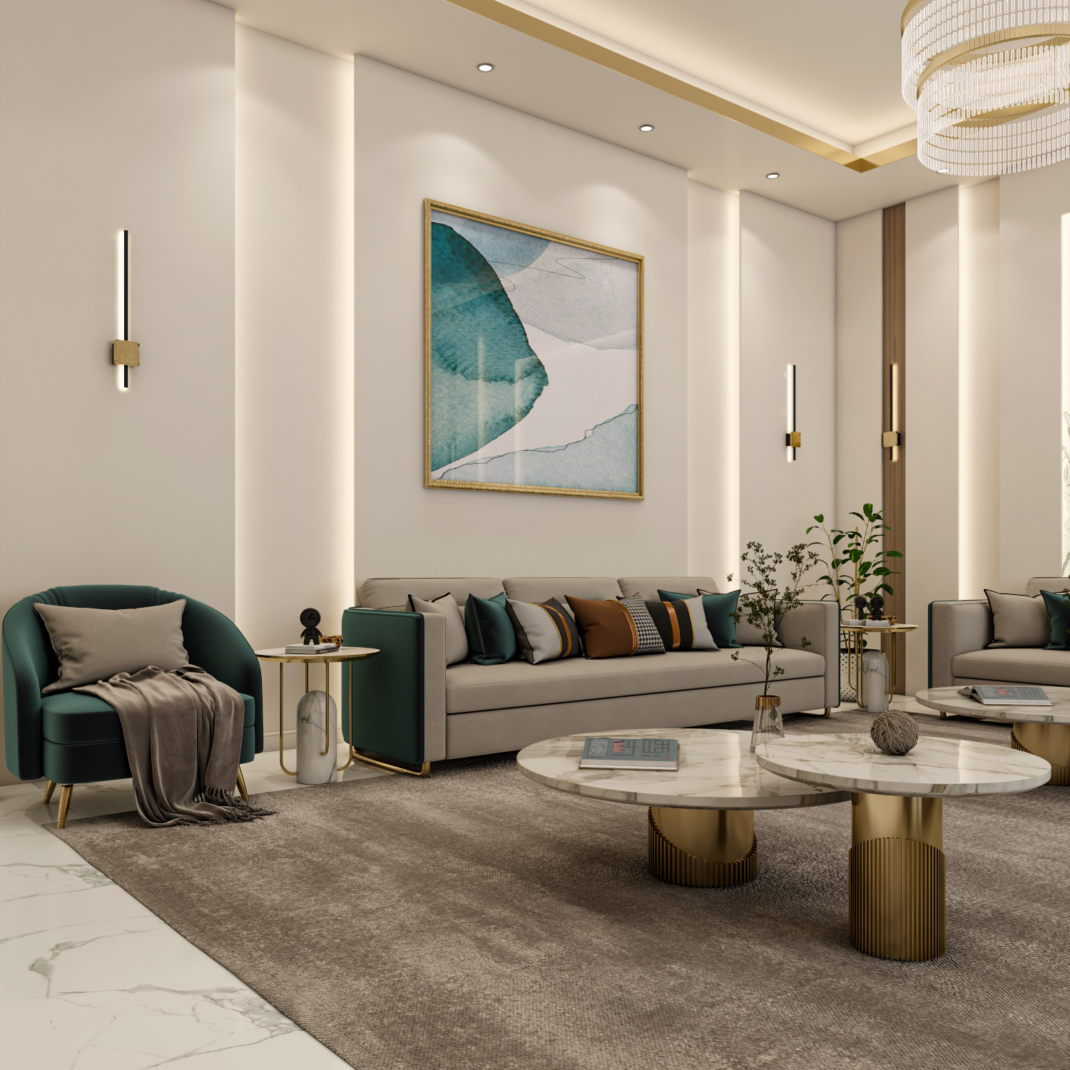 ركن استرخاء في مجلس نسائي يجمع بين الفخامة والراحة مع لوحات جدارية إبداعية إيماج جروب