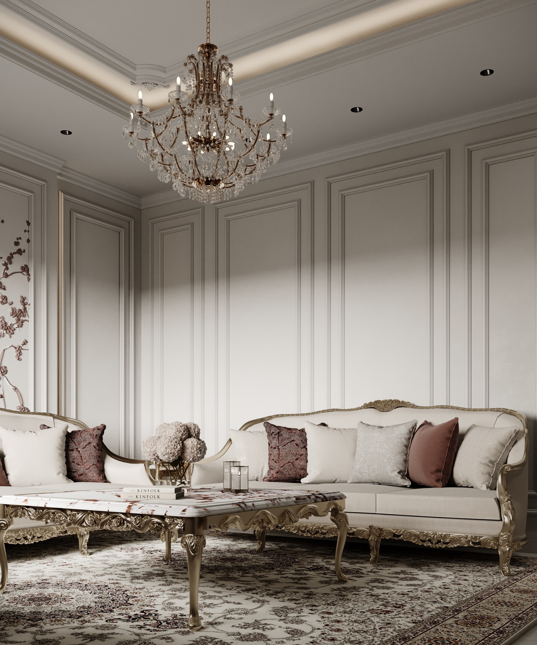 أثاث كلاسيكي مذهب وتصميم جدران ببانوهات راقية من تنفيذ إيماج جروب
