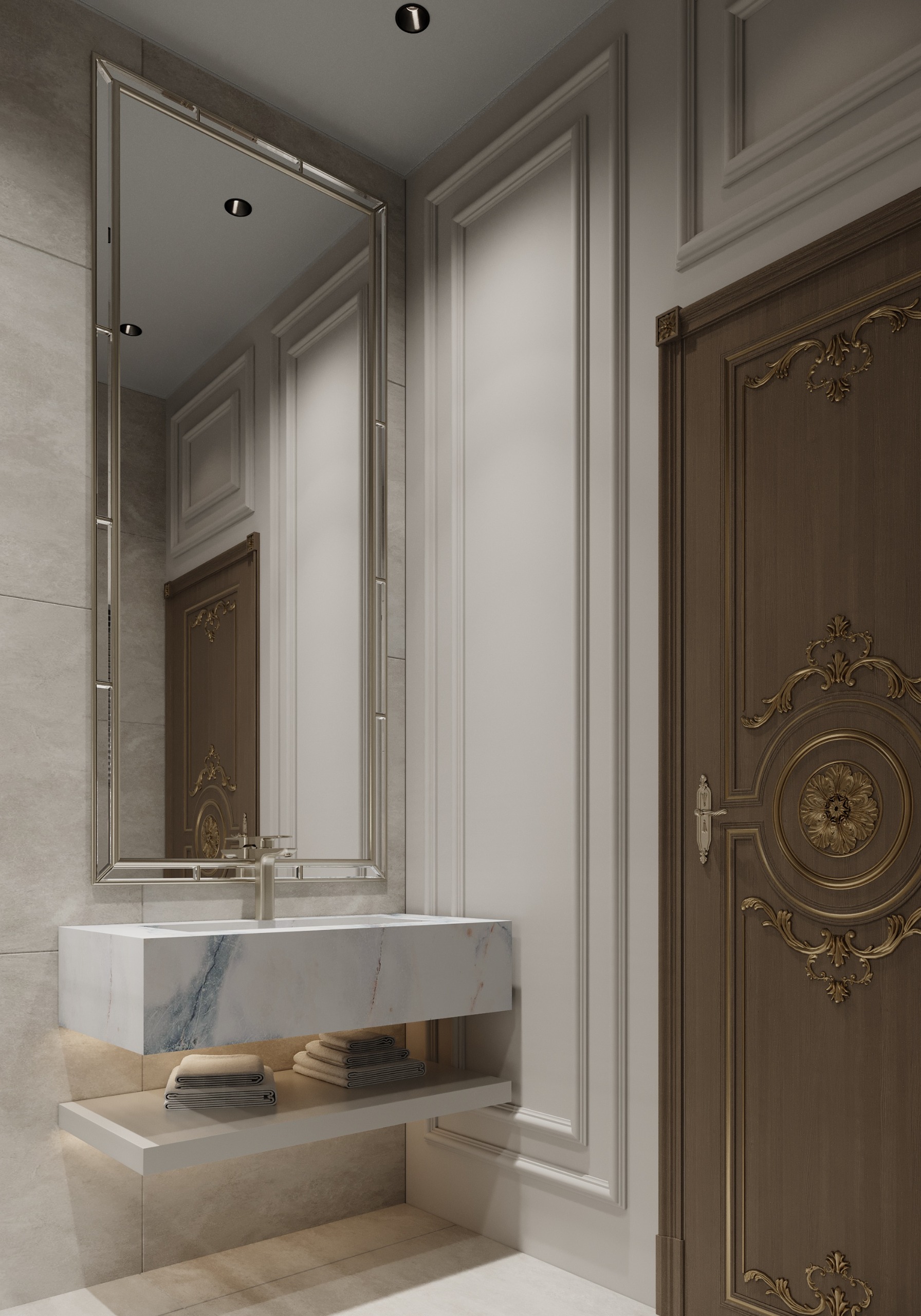 تناغم الخامات الطبيعية من رخام وخشب في ديكورات إيماج جروب