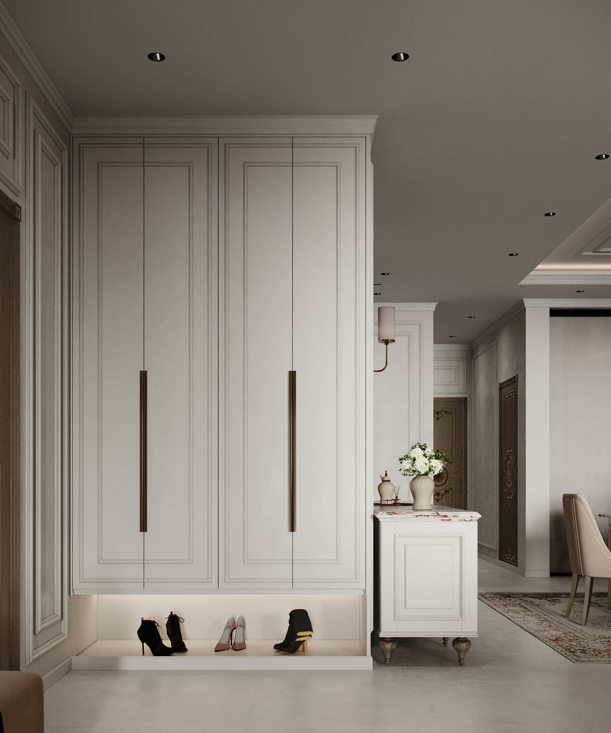 وحدات تخزين ذكية (خزائن أحذية) مدمجة في ديكور الممرات تنفيذ إيماج جروب