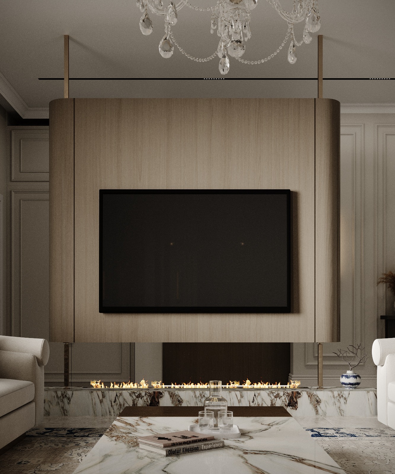 ديكورات الصالة والدرج بتصميم نيو كلاسيك متناغم تنفيذ إيماج جروب