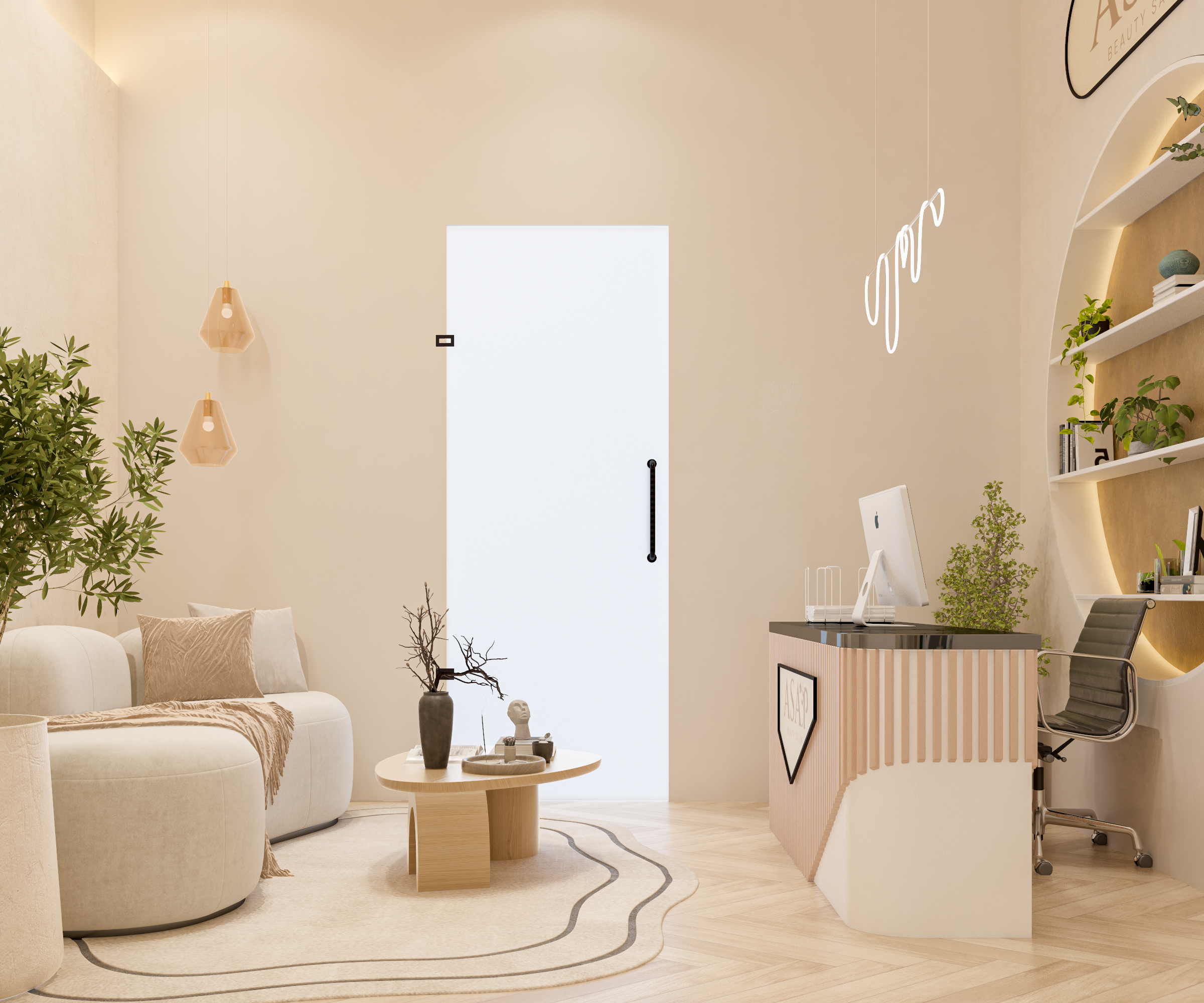 ديكور صالون نسائي يجمع بين الفخامة والراحة بنمط المينيماليزم - تنفيذ إيماج جروب السعودية