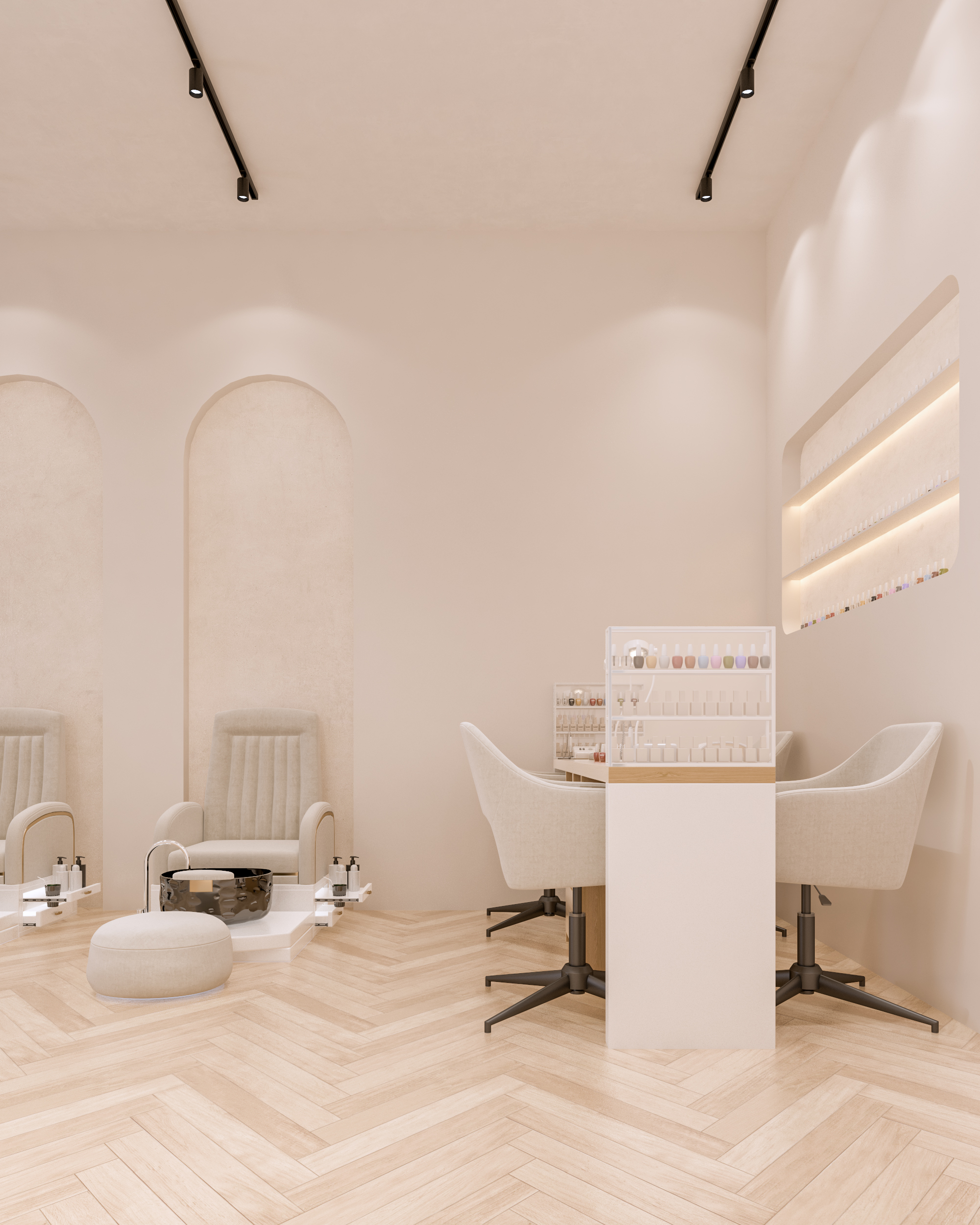 تنسيق مساحات العمل في الصالونات النسائية وتوزيع كراسي الباديكير والمانيكير - إيماج جروب