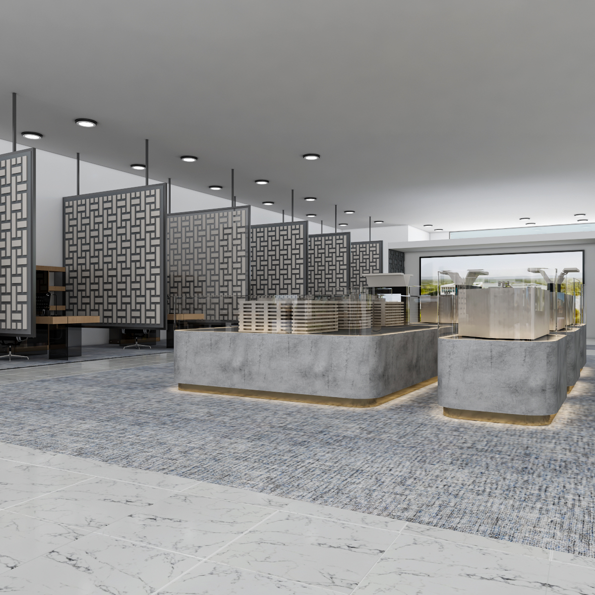 أرضيات رخامية فاخرة في مدخل مكتب عقارات