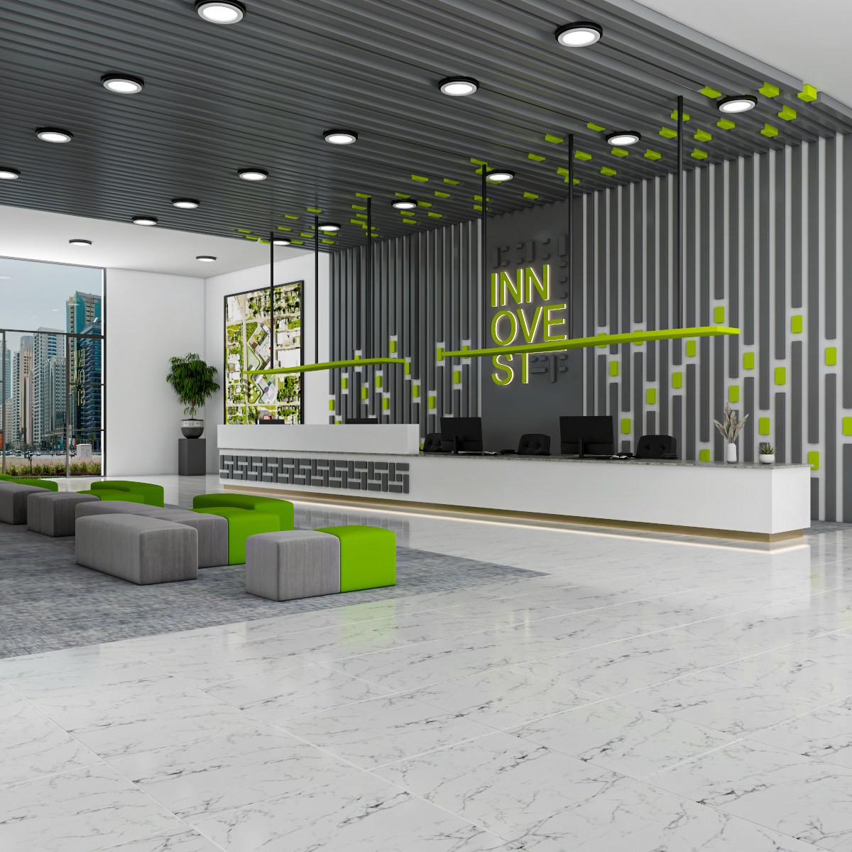 أثاث مكتبي فاخر لمركز مبيعات عقاري