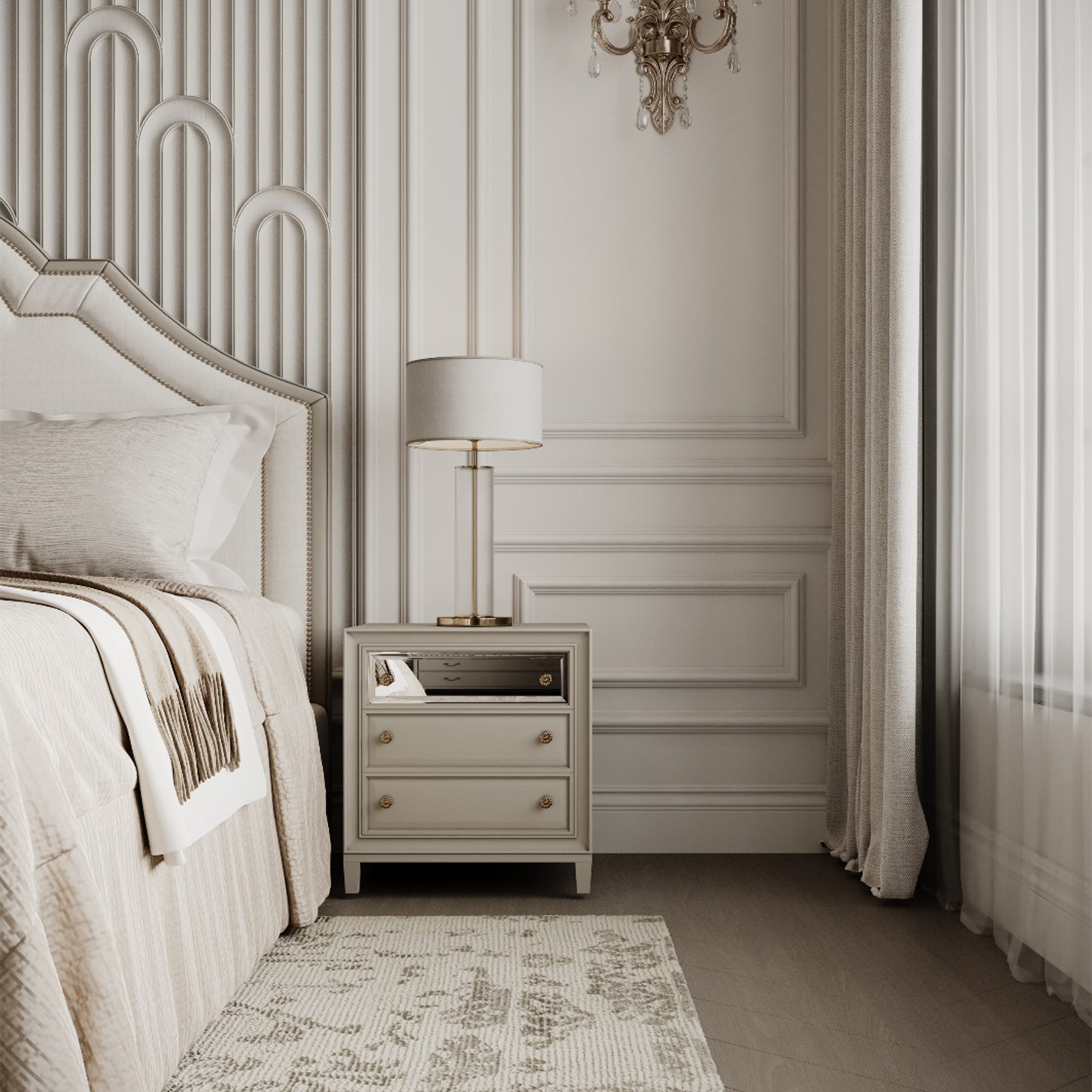 تفاصيل الإضاءة والبانوهات الجدارية في غرف النوم الفاخرة - Emaj Group