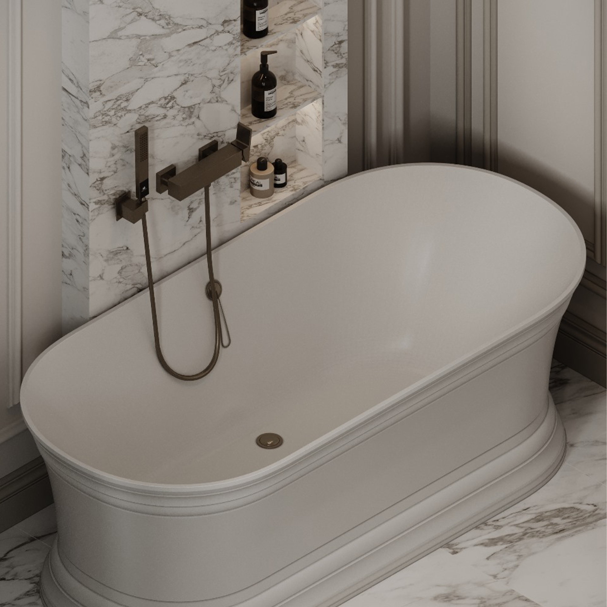 تصميم مغاسل رخامية فاخرة مع مرايا بإضاءة LED مخفية